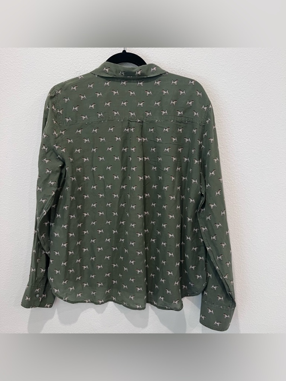 J.Crew Green Airedale Terrier Dog Half Button Down Shirt Size 14 sill blend - Picture 6 of 9